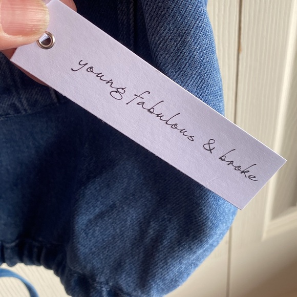 YFB NWT Hank Denim Tie Waist Sleeveless Breast Pockets Button Close Top large - Picture 10 of 13